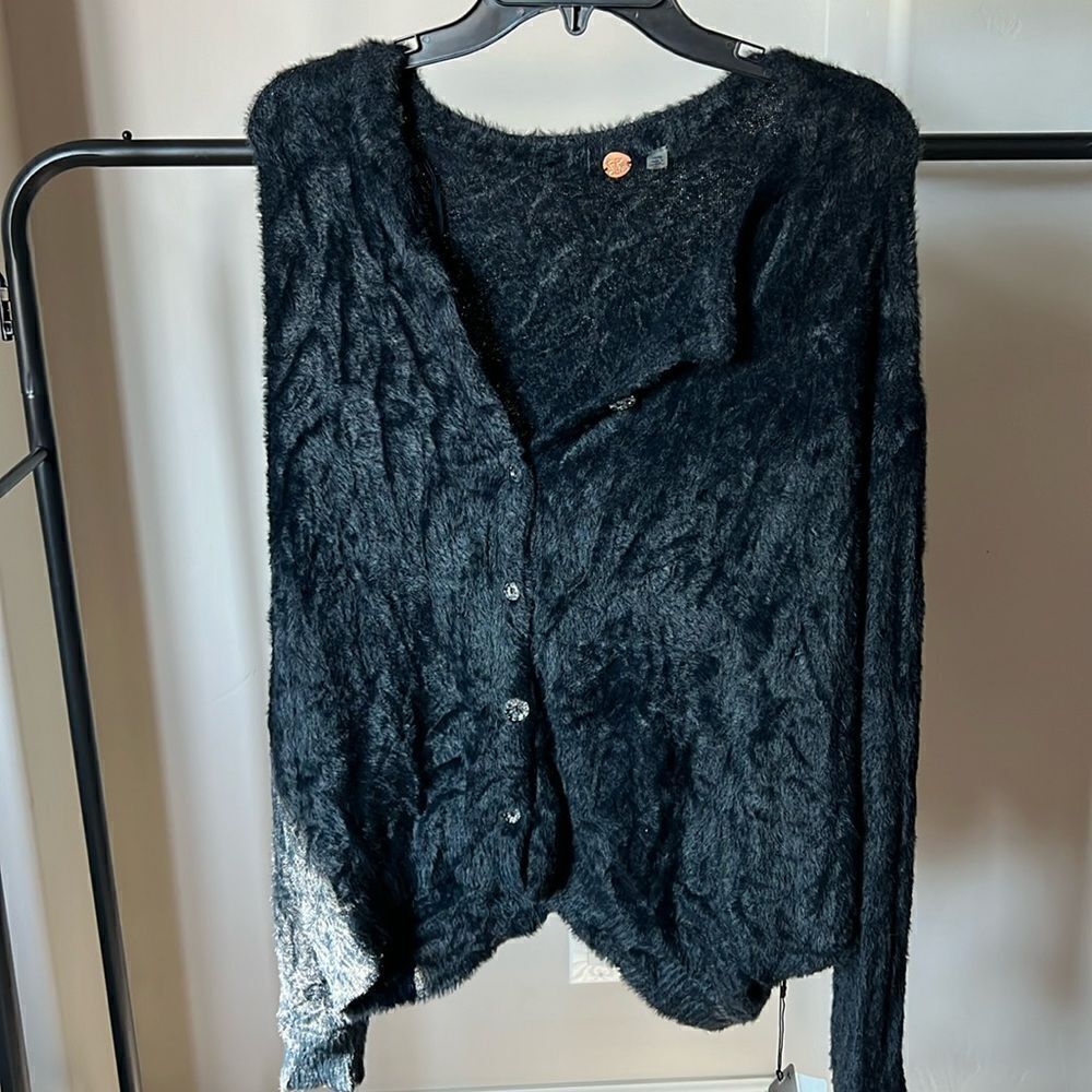 Free People One Sela Black Cardi Button Front Cardigan Sweater XS - Picture 4 of 8